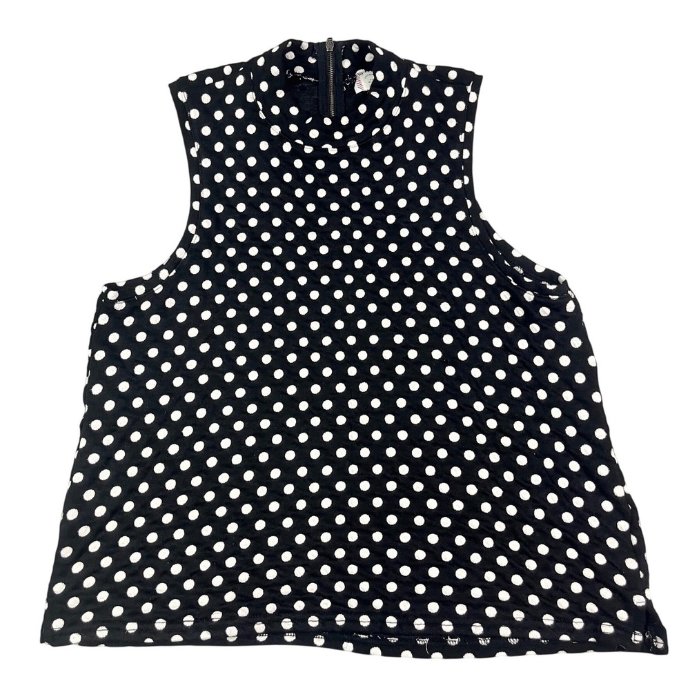 Anthropologie Postmark Polka Dot Mock Neck Sleeveless Top Black White Medium